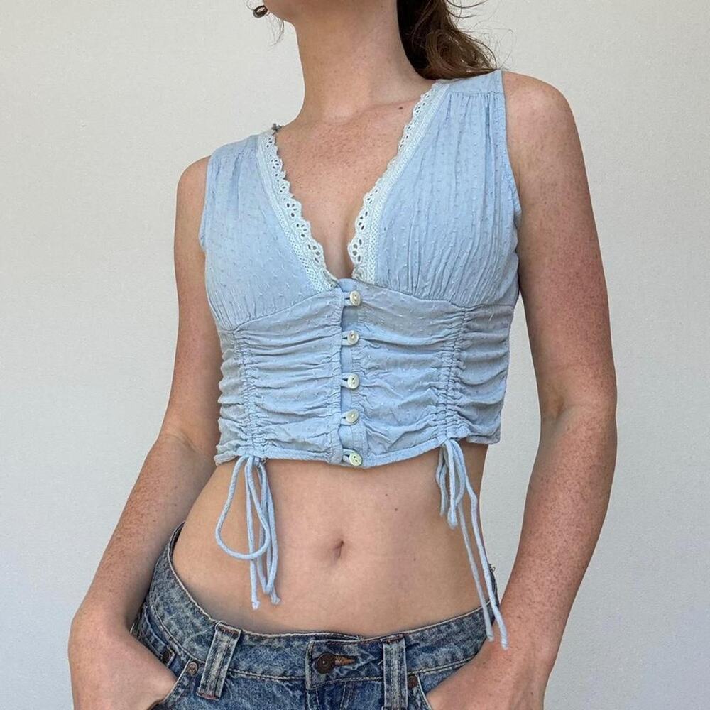 Harper & me blue eyelet cropped blouse